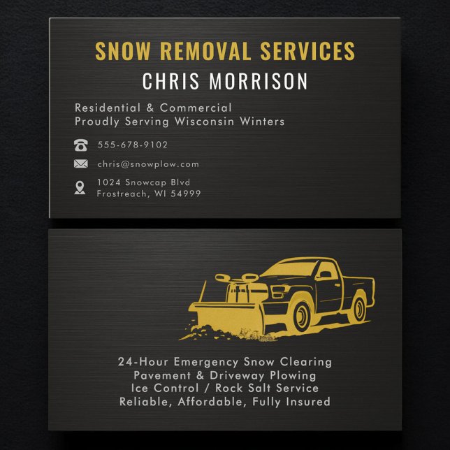 Carte De Visite Snow Plowing Removal Metallic Black Gold (Créateur téléchargé)