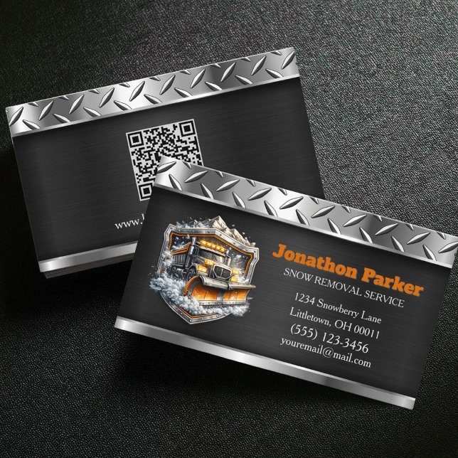 Carte De Visite  Snow Removal Service QR Code Metallic  (Créateur téléchargé)