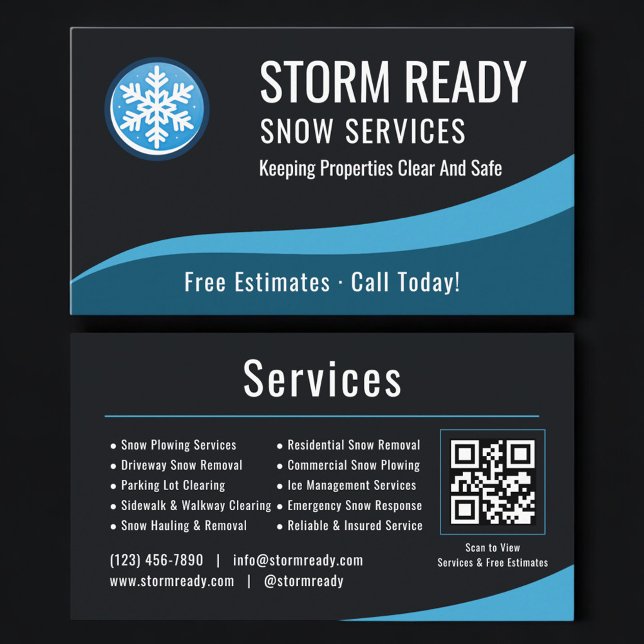 Carte De Visite Snow Removal Service QR Code Professional  (Créateur téléchargé)