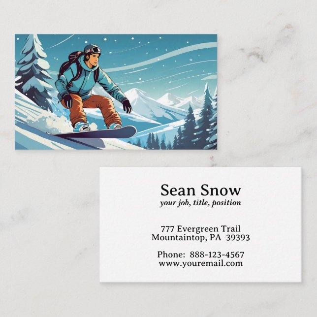 Carte De Visite snowboardeur mâle en montagne (Devant / Derrière)