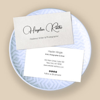 Carte De Visite Sobre Elegant Linge Beige Signature Script