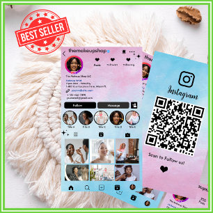 Carte De Visite Social Media Aquarelle rose bleu Ombre Instagram