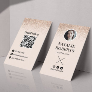 Carte De Visite Social Media Blush Pink QR Code Ajouter votre phot
