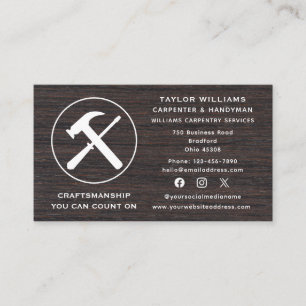 Carte De Visite Social Media Carpenter menuiserie rustique en bois