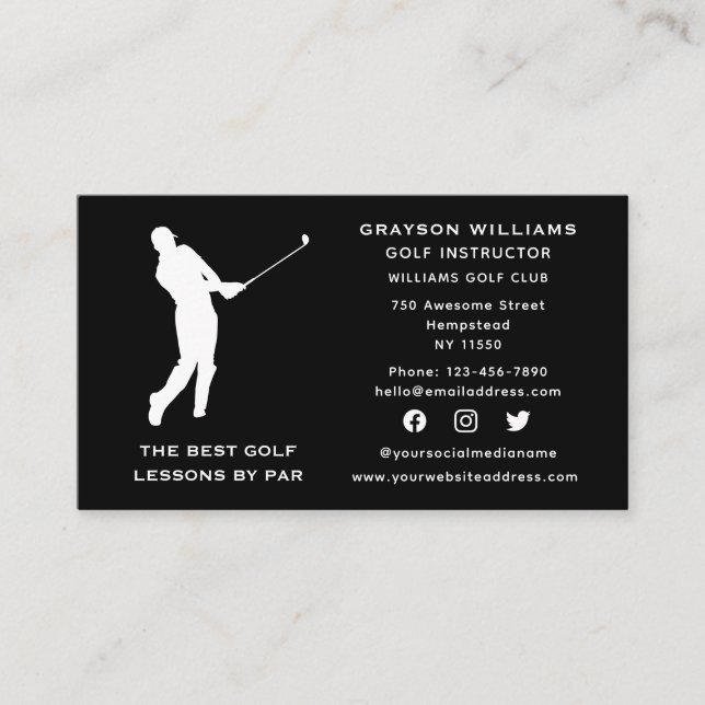 Carte De Visite Social Media Coach Sport Homme Golf Pro Instructeu (Devant)
