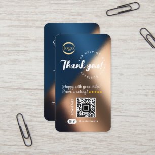 Carte De Visite Social Media Code QR Logo Merci Marine Blue Gold