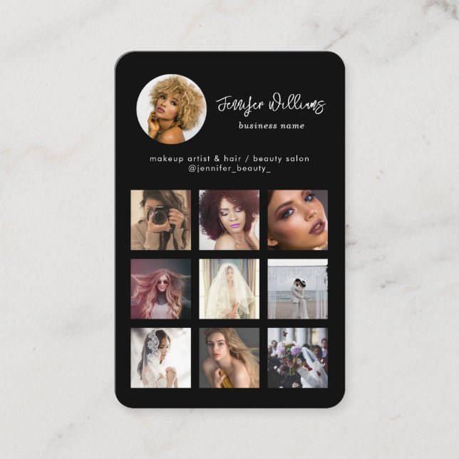 Carte De Visite Social Media Custom QR Code & Photo Black Modern (Devant)