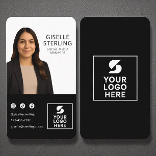 Carte De Visite Social Media Manager Black White Photo Logo