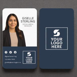 Carte De Visite Social Media Manager Navy Blue Photo Logo