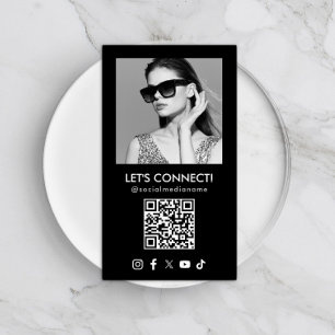 Carte De Visite Social Media QR Code Ajouter Photo Black Vertical