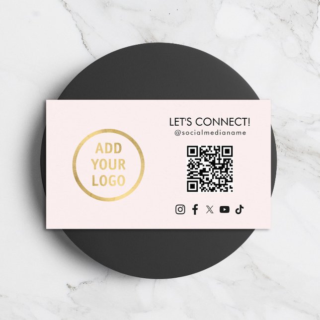 Carte De Visite Social Media QR Code Ajouter votre logo rose (Créateur téléchargé)
