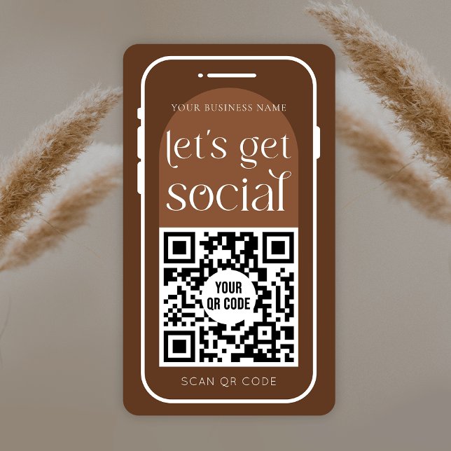 Carte De Visite Social Media QR Code Boho Terracotta Logo Moderne (Modern boho QR code business cards with terracotta background and space for one QR code)