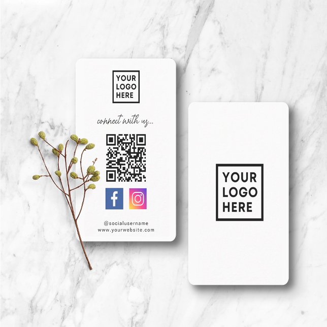 Carte De Visite Social Media QR Code Connectez-vous avec nous Blan (Créateur téléchargé)