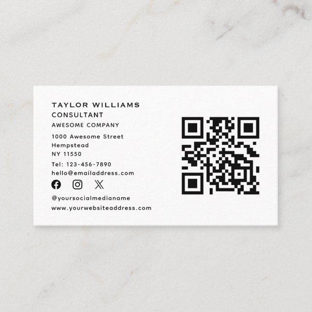 Carte De Visite Social Media QR Code Connexion Nous Noir Blanc (Devant)