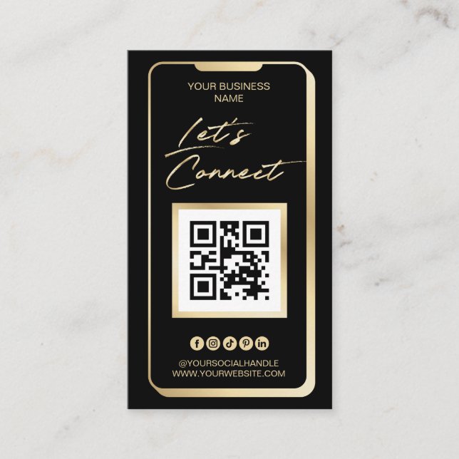 Carte De Visite Social Media QR Code Feminine Modern Gold (Devant)