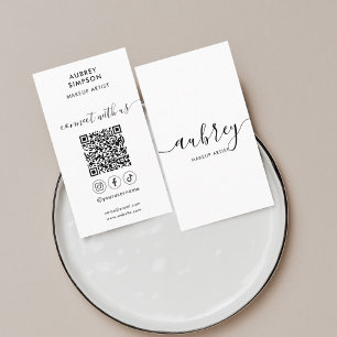 Carte De Visite Social Media QR Code Girl Calligraphy White