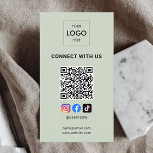 Carte De Visite Social Media QR Code Moderne Logo Sage Green