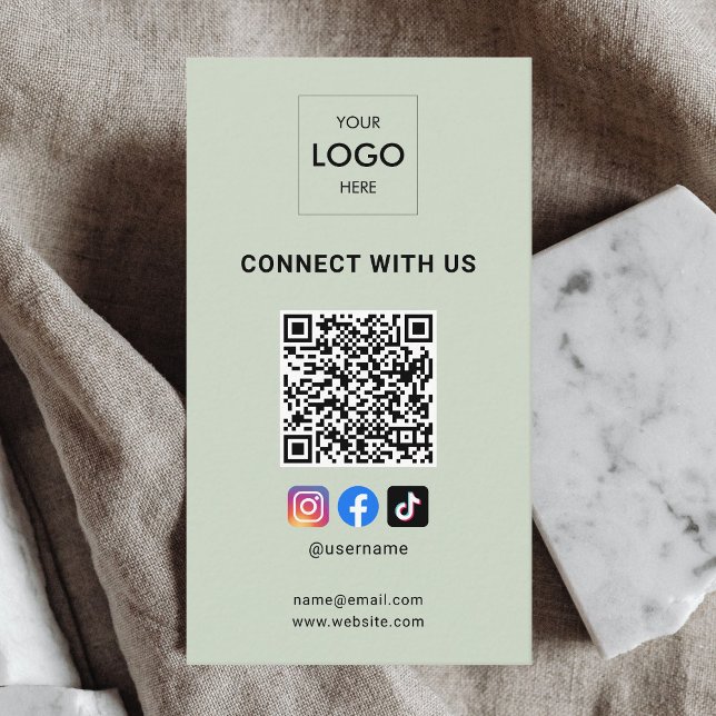 Carte De Visite Social Media QR Code Moderne Logo Sage Green (Créateur téléchargé)