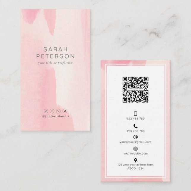 Carte De Visite Social media QR code tendance design blush personn (Devant / Derrière)