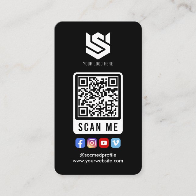 Carte De Visite Social Media Scan Me QR Code Logo Modern Simple (Devant)