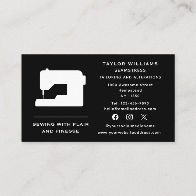 Carte De Visite Social Media Seamstress Tailoring Machine à coudre (Devant)