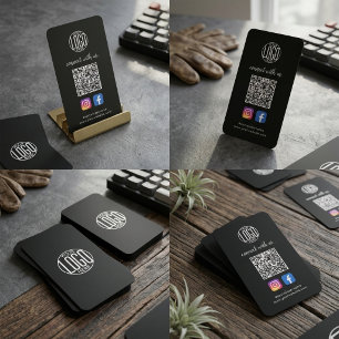 Carte de visite sociale avec QR Code Moderne Noir