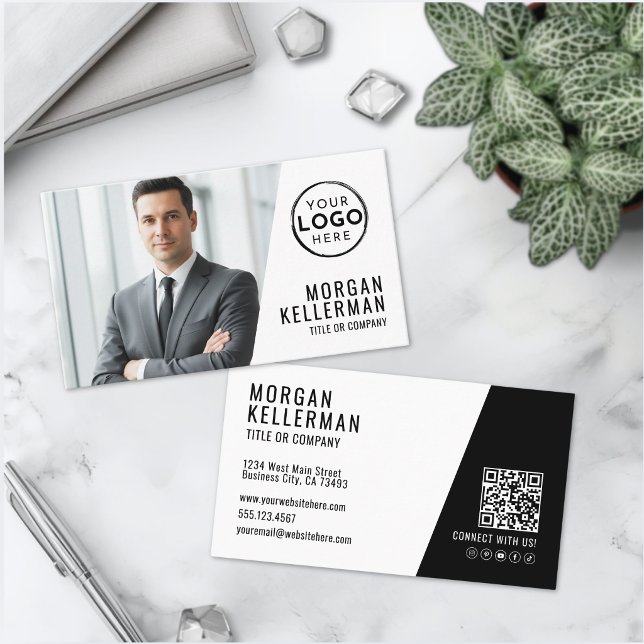 Carte De Visite Société de Code QR de Photo Professionnel Votre Lo (Professional Photo QR Code Company Your Logo Business Card)