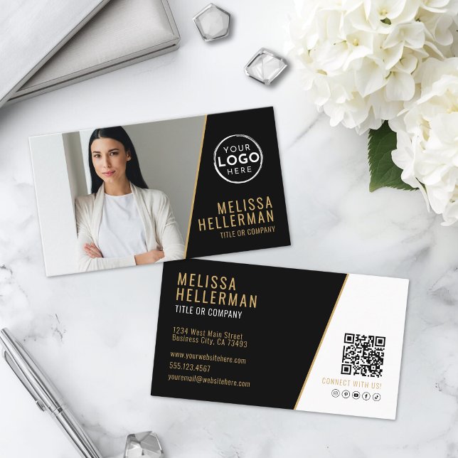 Carte De Visite Société de Code QR Photo Professionnel Votre Logo (Professional Photo QR Code Company Your Logo Business Card)
