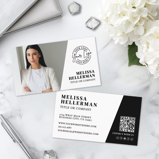 Carte De Visite Société de Code QR Photo Professionnel Votre Logo (Professional Photo QR Code Company Your Logo Business Card)