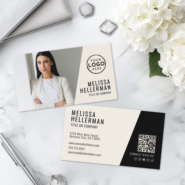Carte De Visite Société de Code QR Photo Professionnel Votre Logo (Professional Photo QR Code Company Your Logo Business Card )