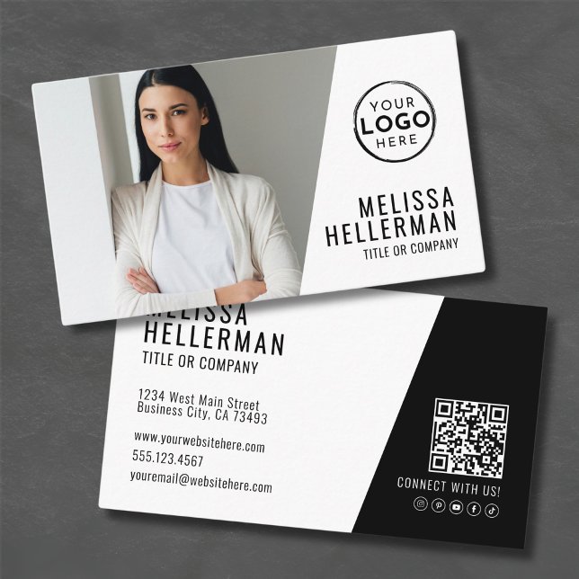 Carte De Visite Société de Code QR Photo Professionnel Votre Logo (Professional Photo QR Code Company Your Logo Business Card)