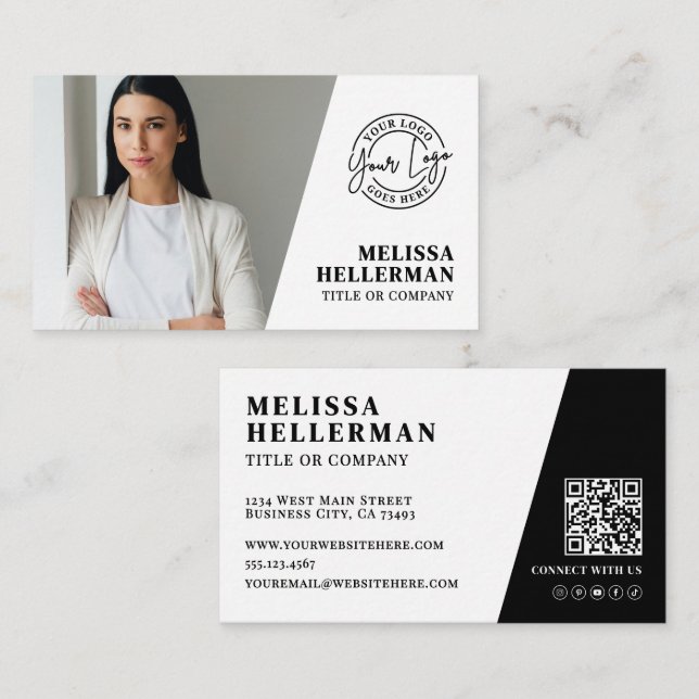 Carte De Visite Société de Code QR Photo Professionnel Votre Logo (Devant / Derrière)