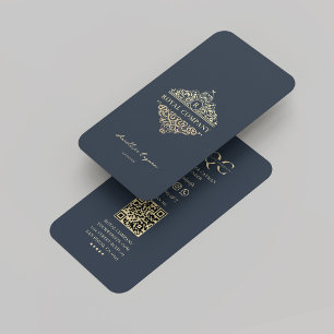 Carte De Visite Société de monogramme moderne Ornement bleu foncé