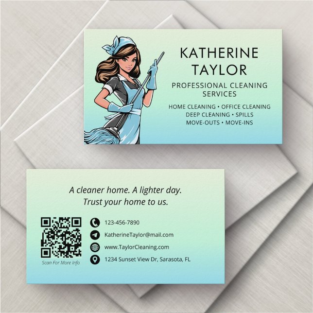 Carte De Visite Société de nettoyage Blue Maid Service (Créateur téléchargé)
