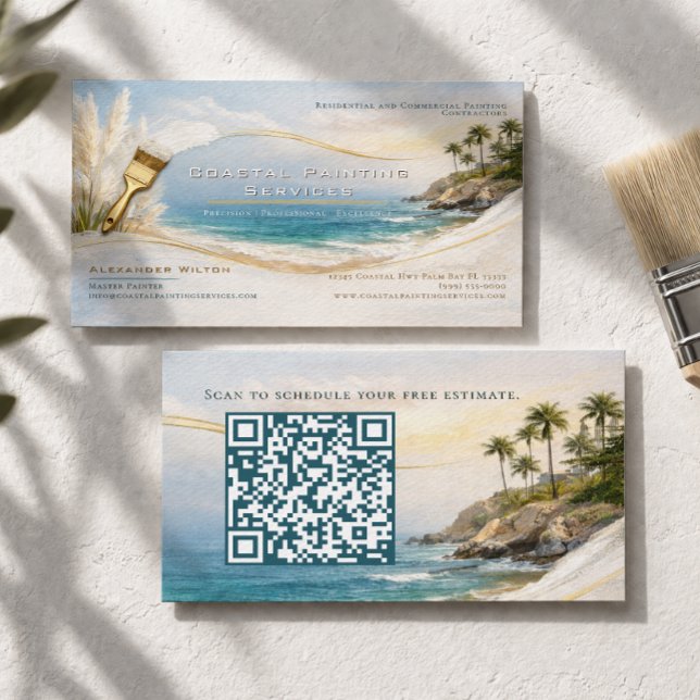 Carte De Visite Société de peinture Côtière Luxe (Coastal Luxe Painting Company Business Card)