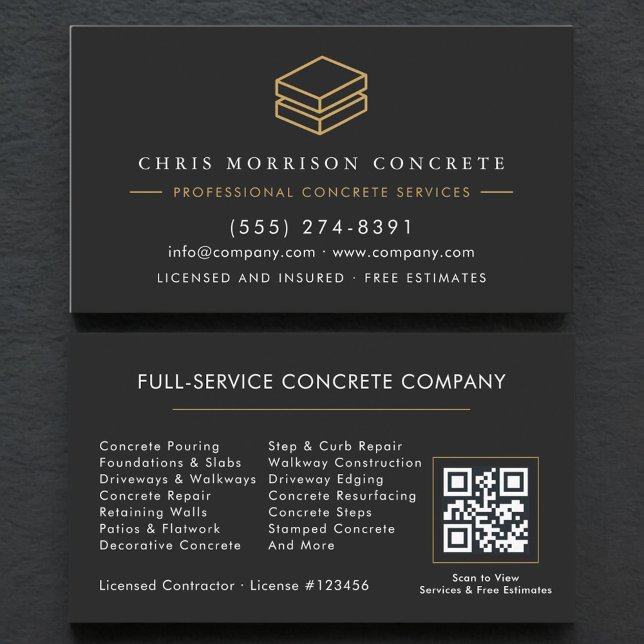 Carte De Visite Société de services de béton et de ciment Code QR (Créateur téléchargé)