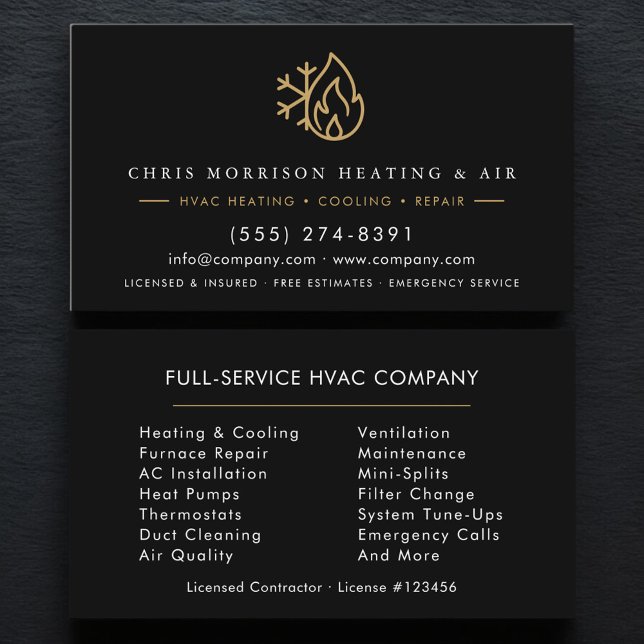 Carte De Visite Société de services de CVC Black Gold Moderne (Créateur téléchargé)