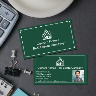 Carte De Visite Société immobilière verte chic blanche Photo de l'