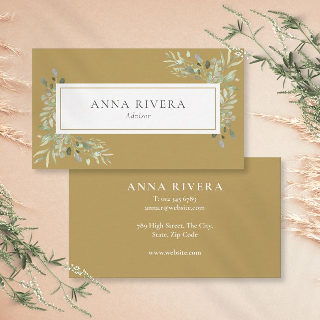 Carte De Visite Société Professionnelle Fleurie de Verdure d'Or (Gold Greenery Floral Professional Company Business Card)