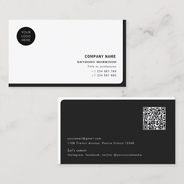 Carte De Visite Société professionnelle simple de code QR avec log (Devant / Derrière)