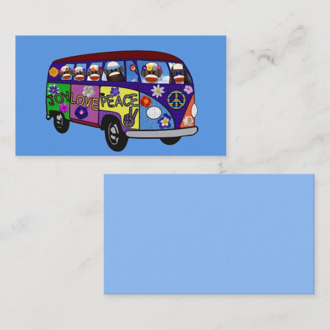 Carte De Visite Sock Monkey Peace Bus Business Card (Devant / Derrière)