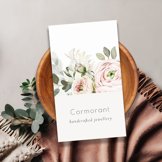 Carte De Visite Soft Chic Blush Pink Peony Feuilleté Botanique Flo (Créateur téléchargé)