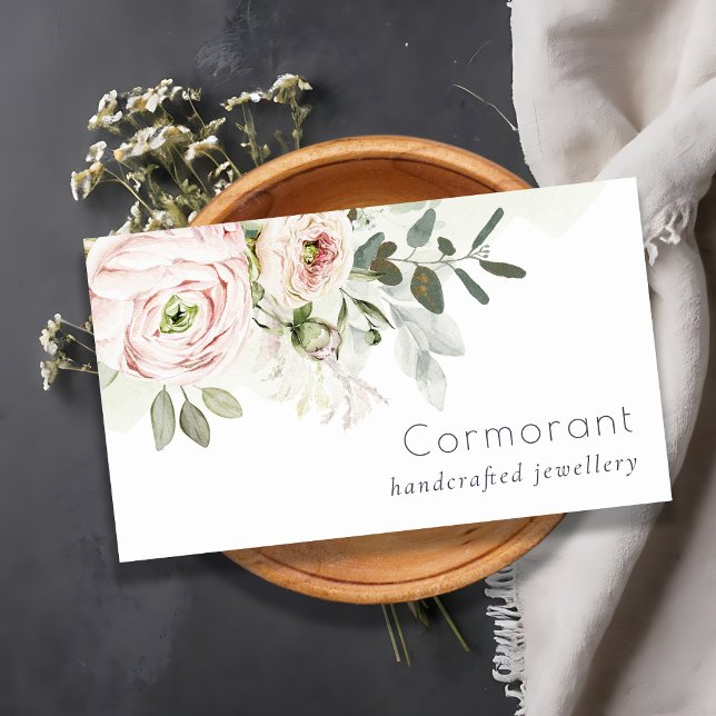 Carte De Visite Soft Chic Blush Pink Peony Feuilleté Botanique Flo (Créateur téléchargé)