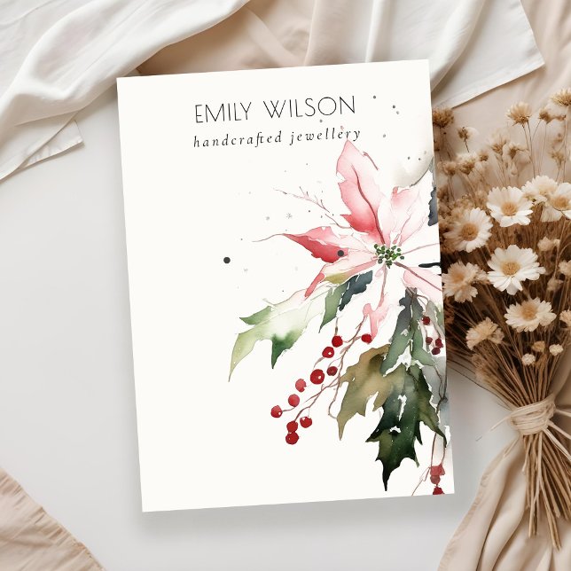 Carte De Visite Soft Christmas Berry Poinsettia Aquarelle oreille (Créateur téléchargé)