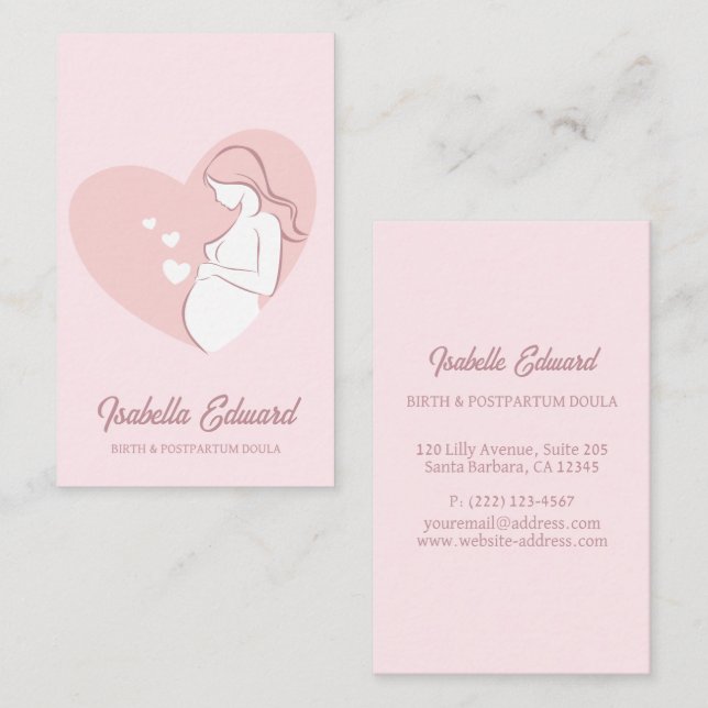 Carte De Visite Soft Pink Maternity Doula Identity Illustration (Devant / Derrière)