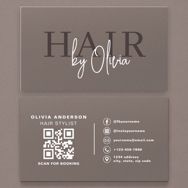 Carte De Visite Soft Touch Matte Neutral QR Code Hair Stylist (Créateur téléchargé)