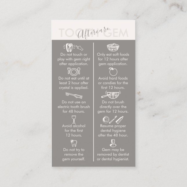 Carte De Visite Soin après application de la gemme dentaire imprim (Dos)