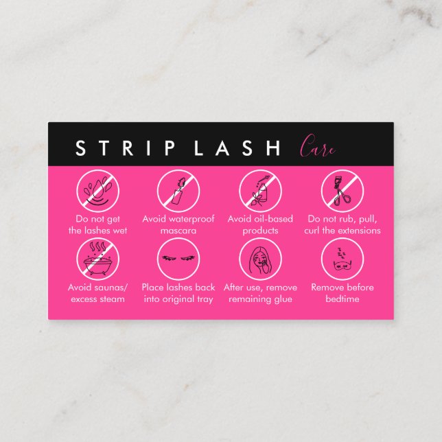 Carte De Visite Soin après application des faux cils rayés rose né (Dos)