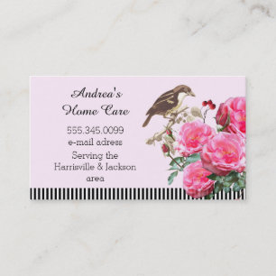 Carte De Visite Soins à domicile Roses roses roses et oiseaux