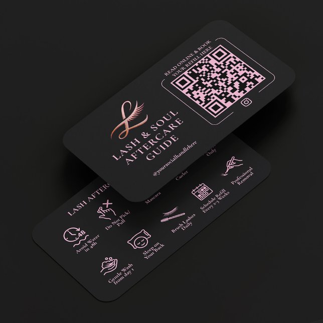 Carte De Visite Soins après-vente des Extensions de Rehaussement d (Minimal Pink Black Lash Lift Extensions Aftercare Business Card
)